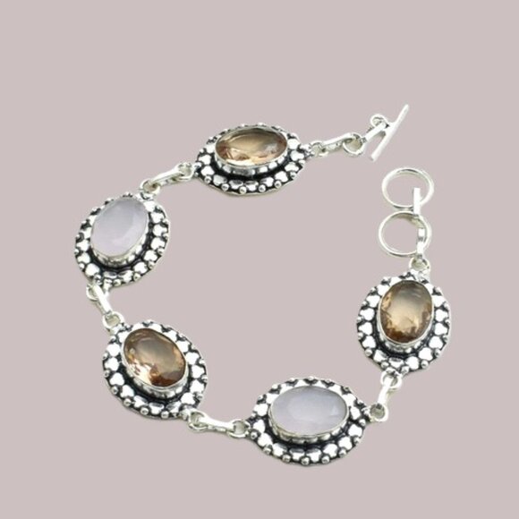 Rose Chalcedony Amethyst Sterling Silver Bracelet - Picture 1 of 1